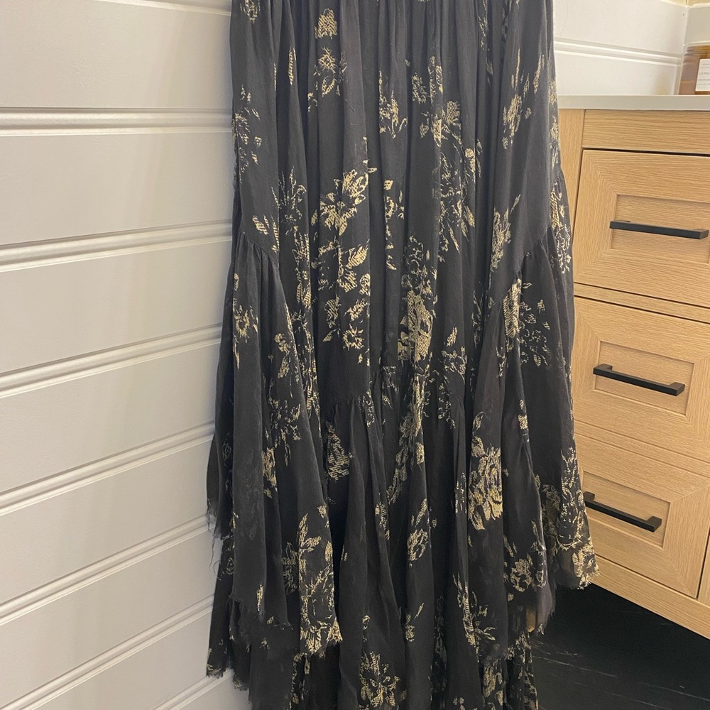 Free People Black Asymmetrical Floral Midi Skirt - Picture 3 of 3